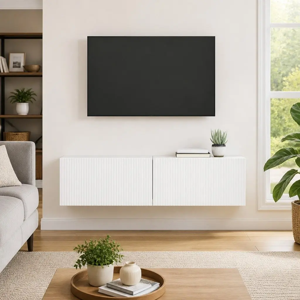 White TV Wall Cabinet 2-Piece Storage Unit