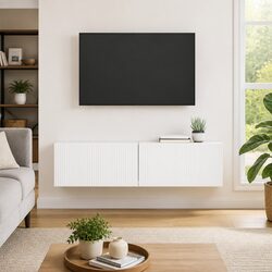 Modern White TV Wall Cabinet 2-Piece Storage Unit