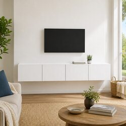White Modern TV Wall Cabinet Set for Living Rooms