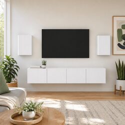 White Wall-Mounted TV Cabinet Set for Cozy Living Rooms