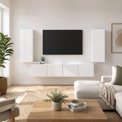 White Modern TV Wall Cabinet Set for Living Room