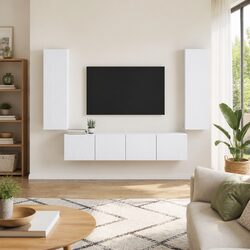 Modern White TV Wall Cabinet Set for Living Rooms