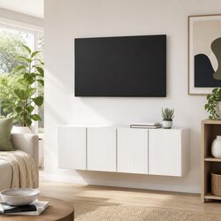 White Floating TV Wall Cabinet Set for Stylish Storage