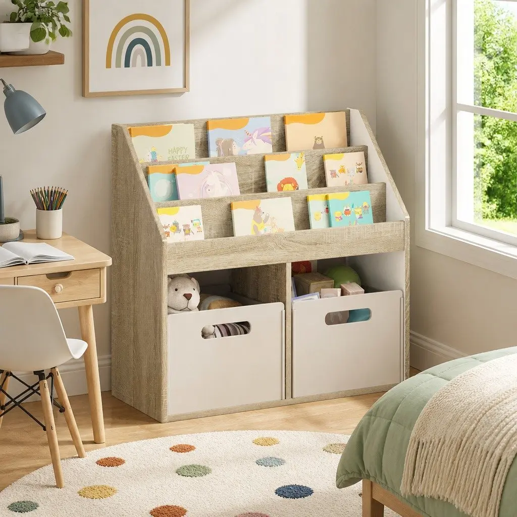 Kids Bookshelf Storage Unit Open Shelves Brown Engineered Wood