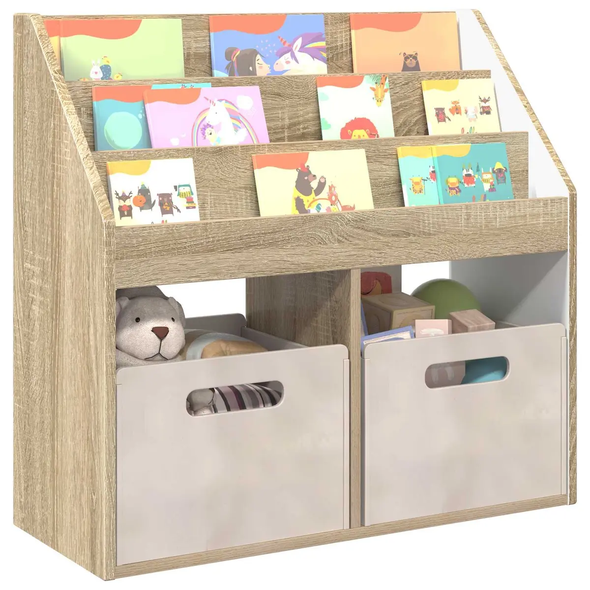 Kids Bookshelf Storage Unit Open Shelves Brown Engineered Wood