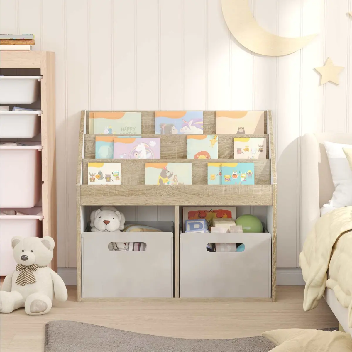 Kids Bookshelf Storage Unit Open Shelves Brown Engineered Wood