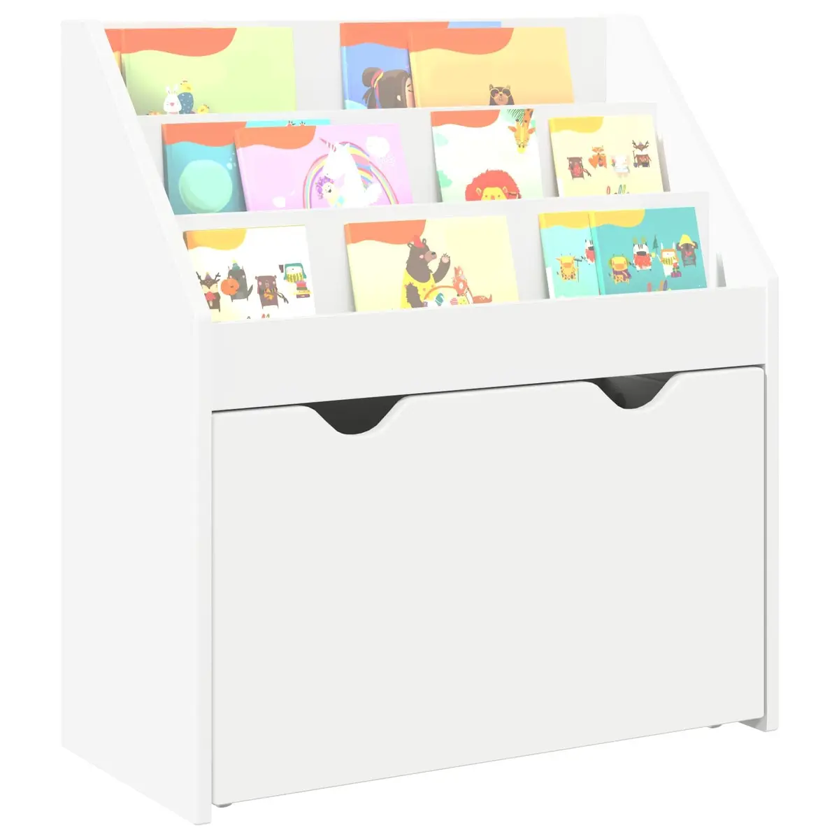 Kids Bookshelf White Free-standing Storage Cabinet Shelves Drawers 60 x 29.5 x 69 cm Engineered Wood