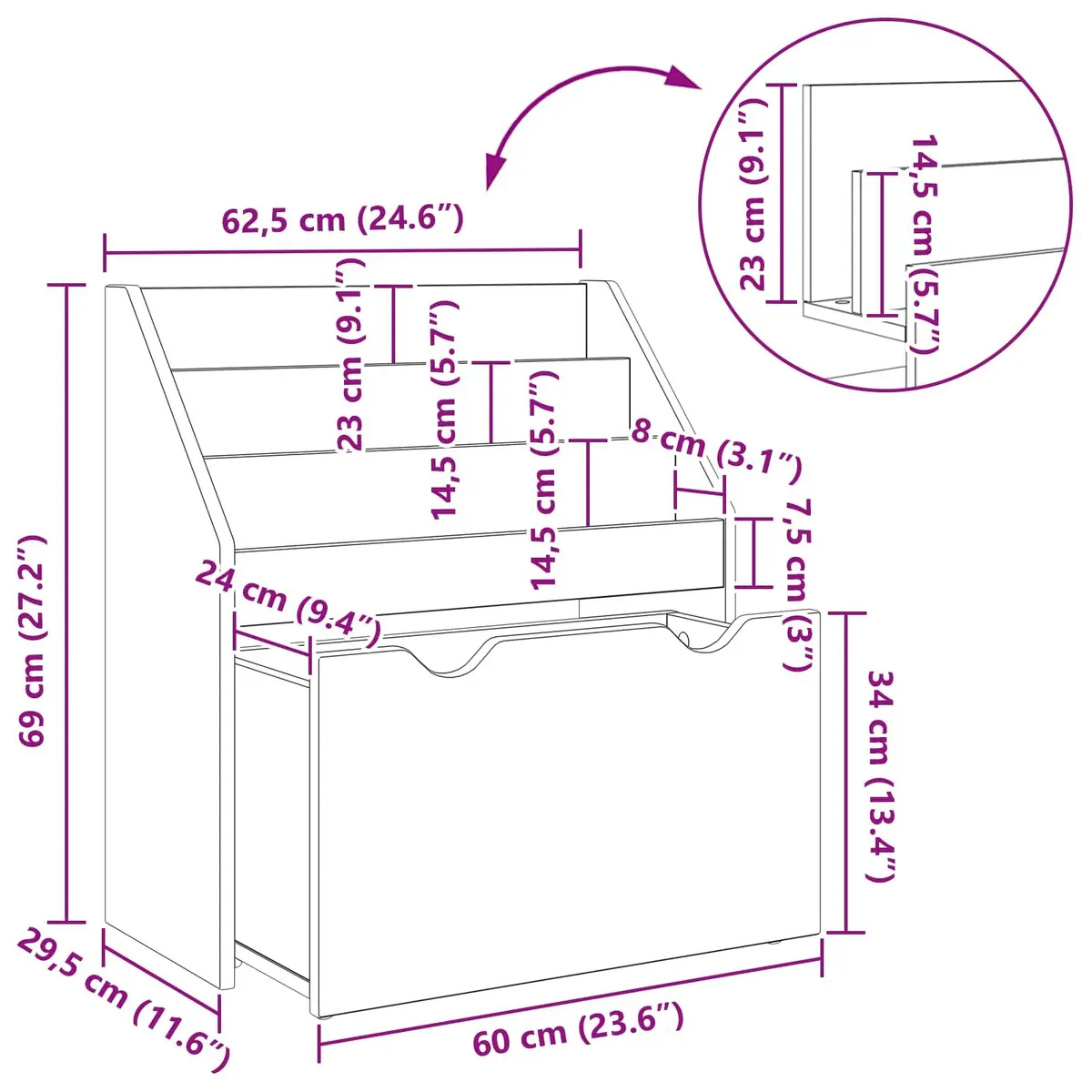 Kids Bookshelf Free Standing 60 x 29.5 x 69 cm Engineered Wood Brown