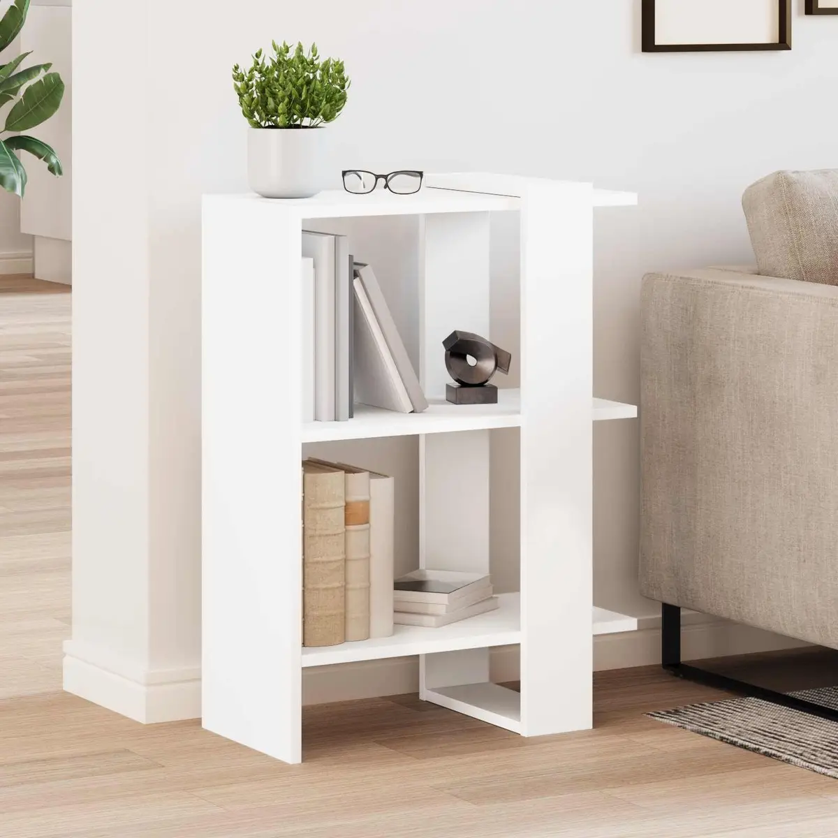 Bookshelf 2-Tier White 52 x 25 x 71.5 cm Engineered Wood Freestanding Storage Shelf