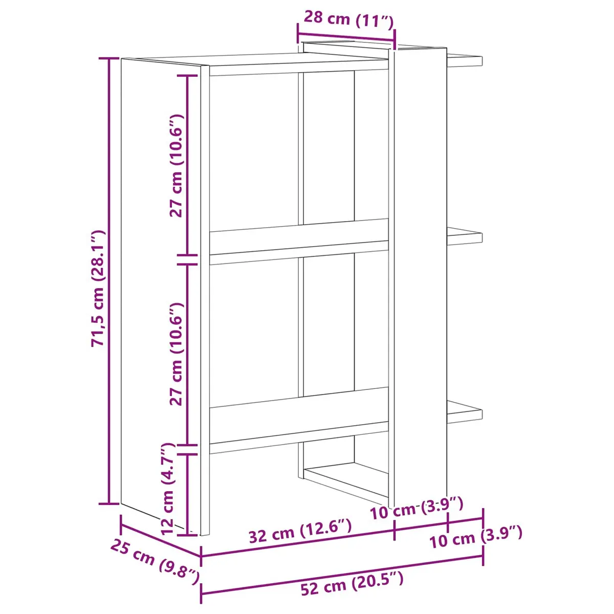 Bookshelf 2-Tier White 52 x 25 x 71.5 cm Engineered Wood Freestanding Storage Shelf