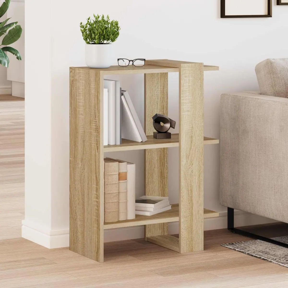Bookshelf Sonoma Oak Freestanding 52 x 25 x 71.5 cm Engineered Wood Storage Display Shelves