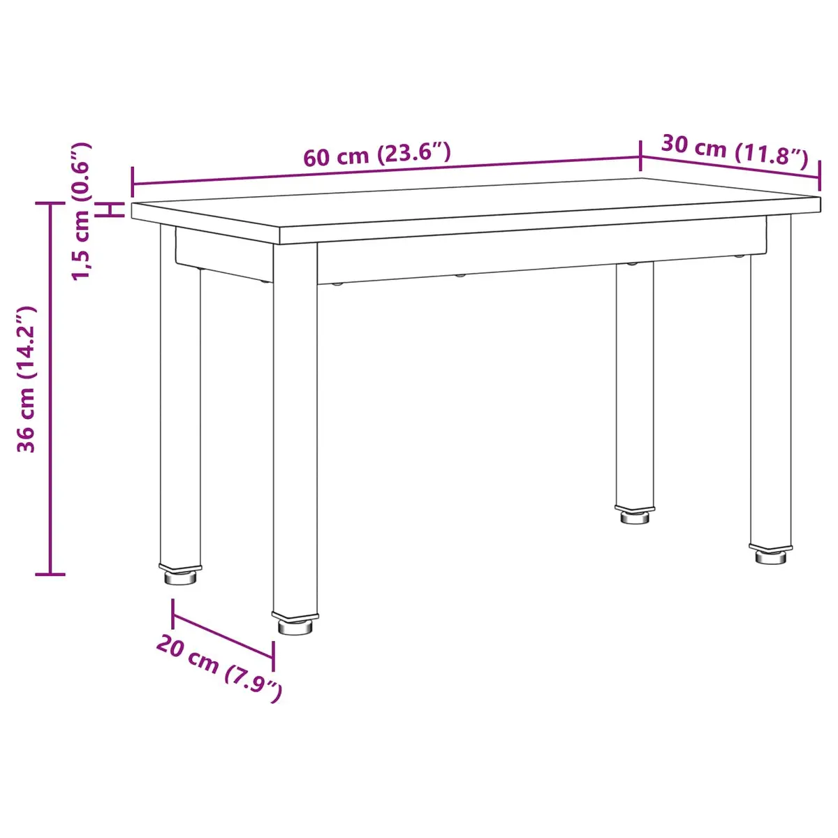 Coffee Table Black Rectangular Modern 60x30x36cm Engineered Wood and Metal