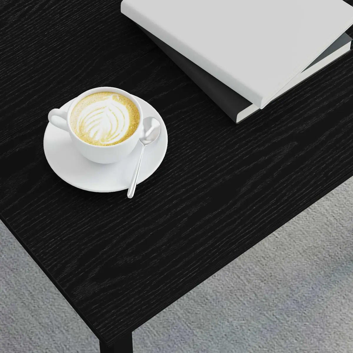 Coffee Table Black Rectangular Modern Engineered Wood with Metal Legs