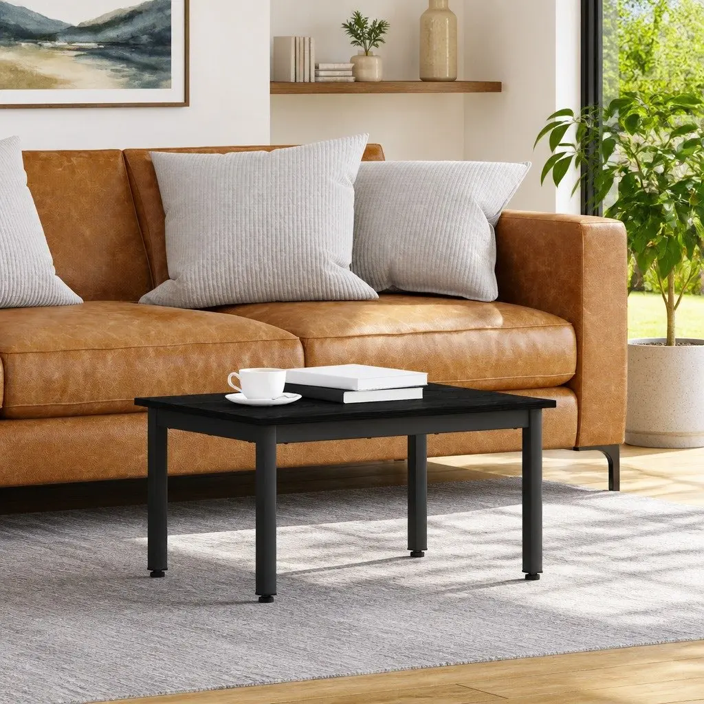 Black Coffee Table Modern Rectangular 70x50x36cm Engineered Wood and Metal