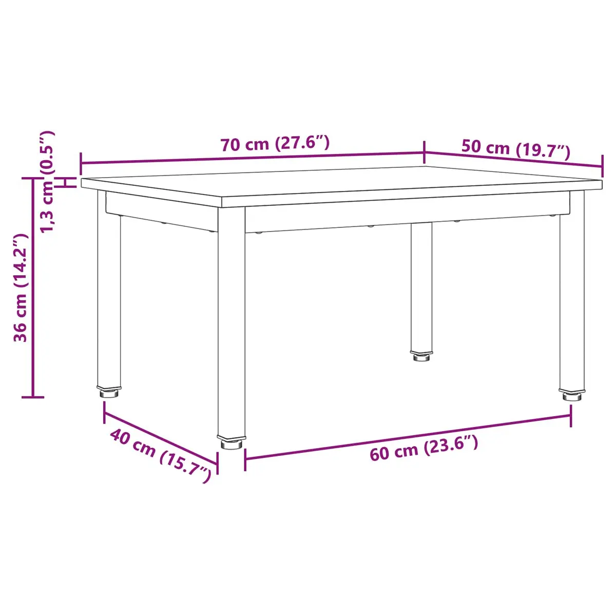 Black Coffee Table Modern Rectangular 70x50x36cm Engineered Wood and Metal