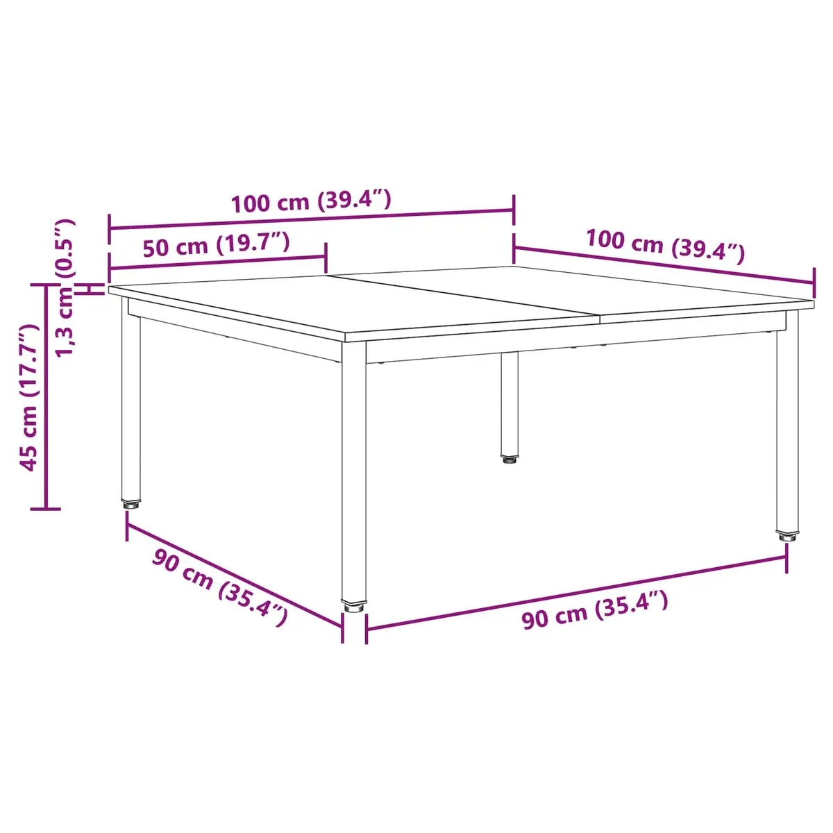 Black Oak Coffee Table for Living Room 100x100x45cm