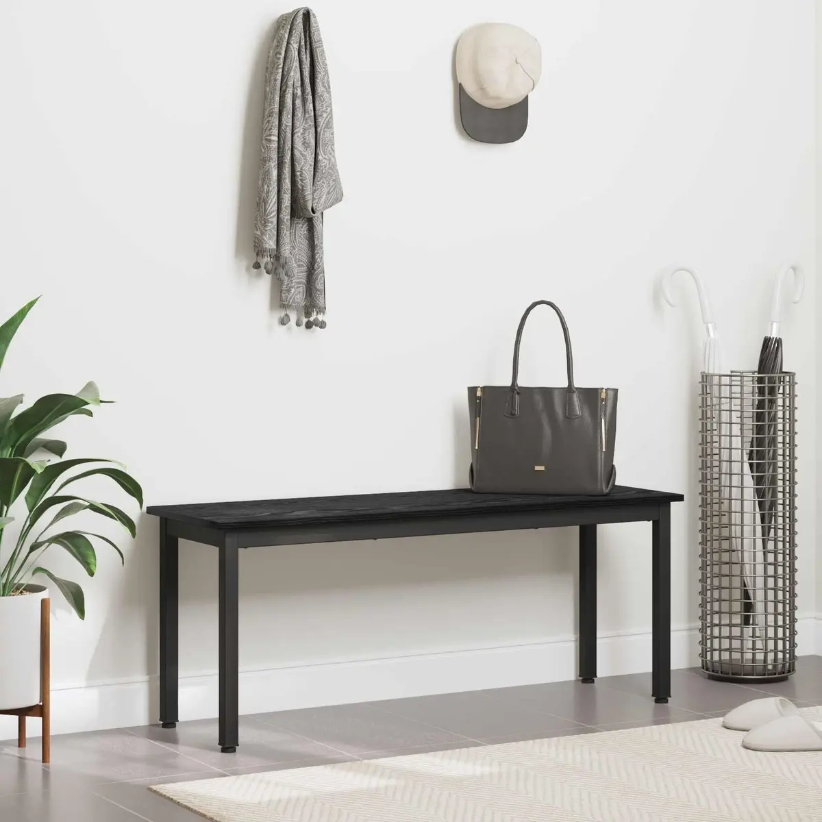 Dining Bench Black Rectangular Engineered Wood Modern