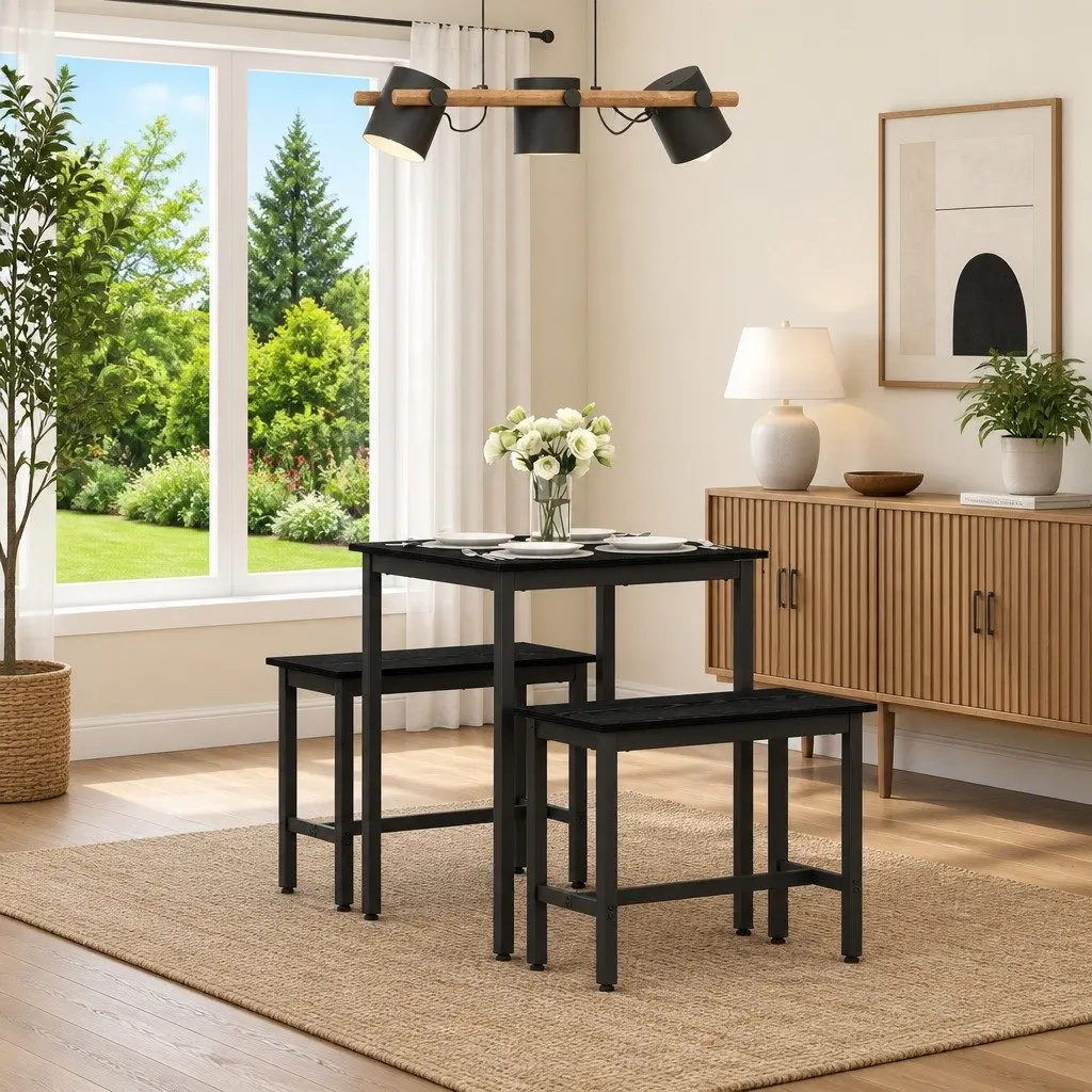 Dining Table 60x60x75 cm Black Metal Frame Engineered Wood Kitchen Furniture