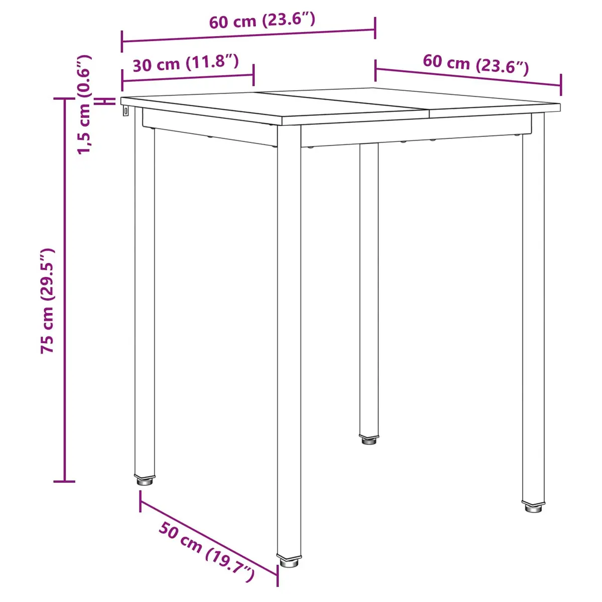 Dining Table 60x60x75 cm Black Metal Frame Engineered Wood Kitchen Furniture