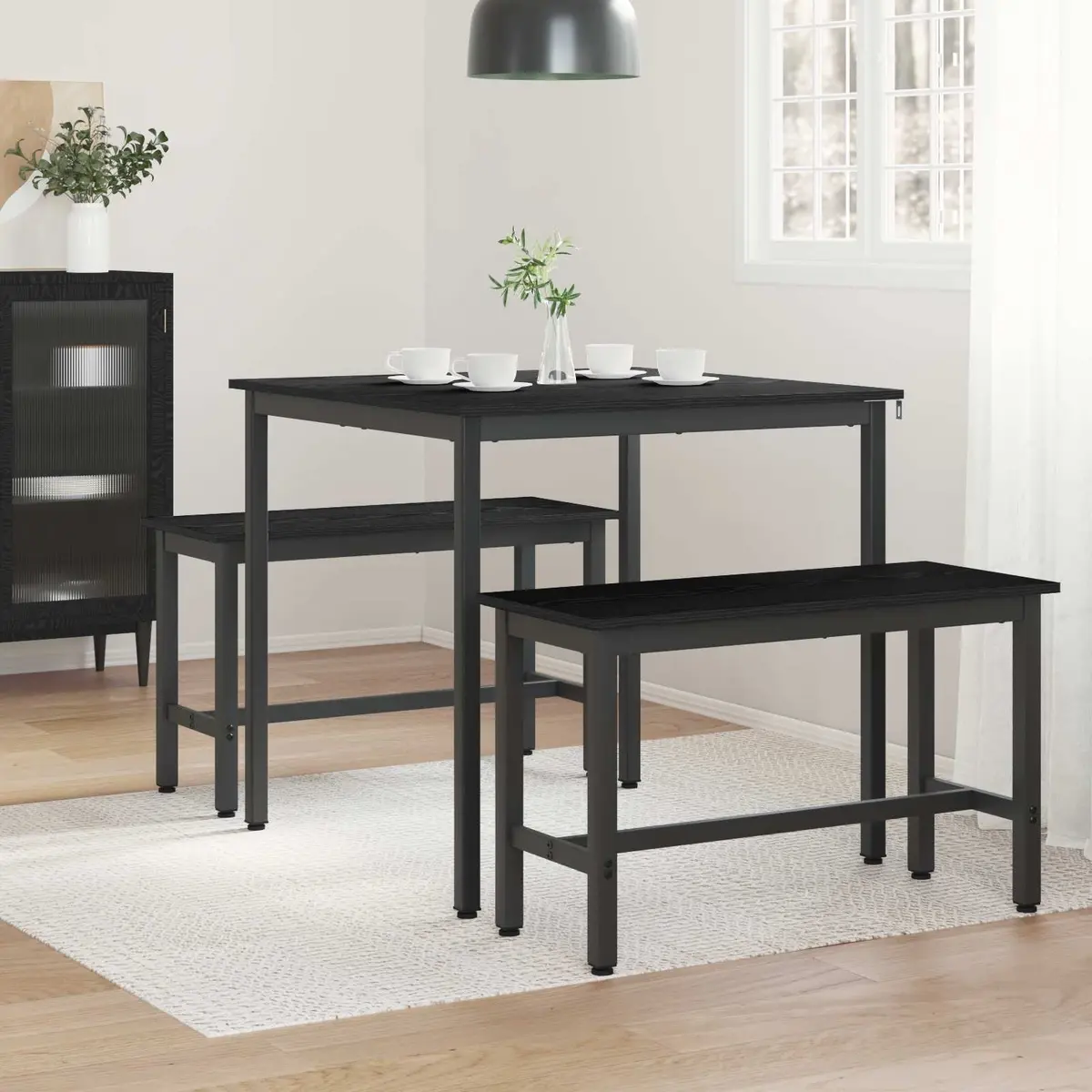 Dining Table Black Metal Frame 80x80x75cm Engineered Wood