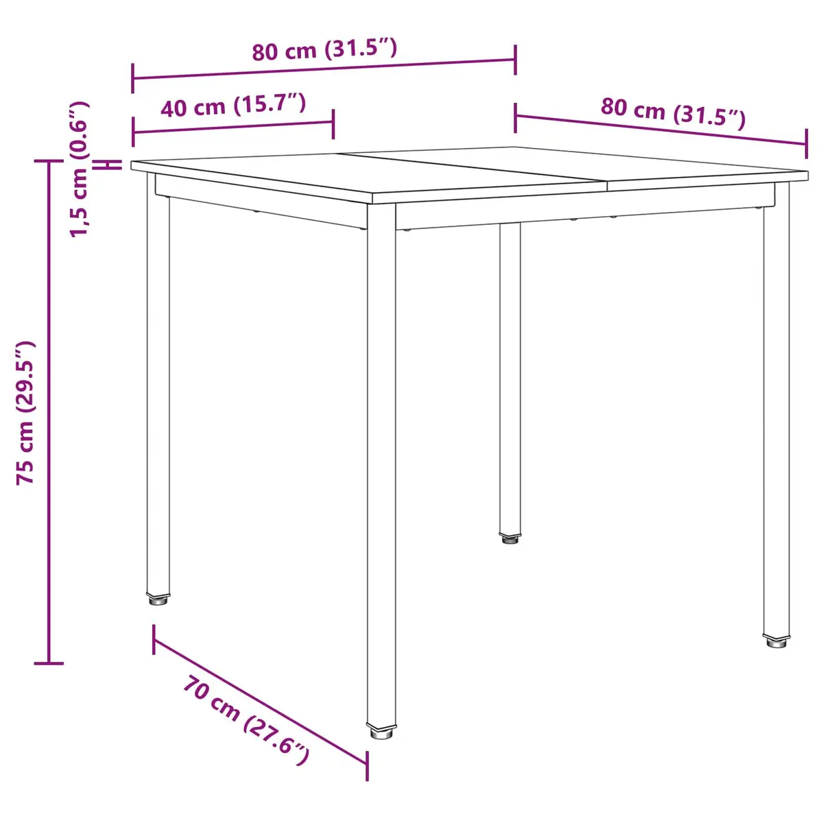 Dining Table Black Metal Frame 80x80x75cm Engineered Wood