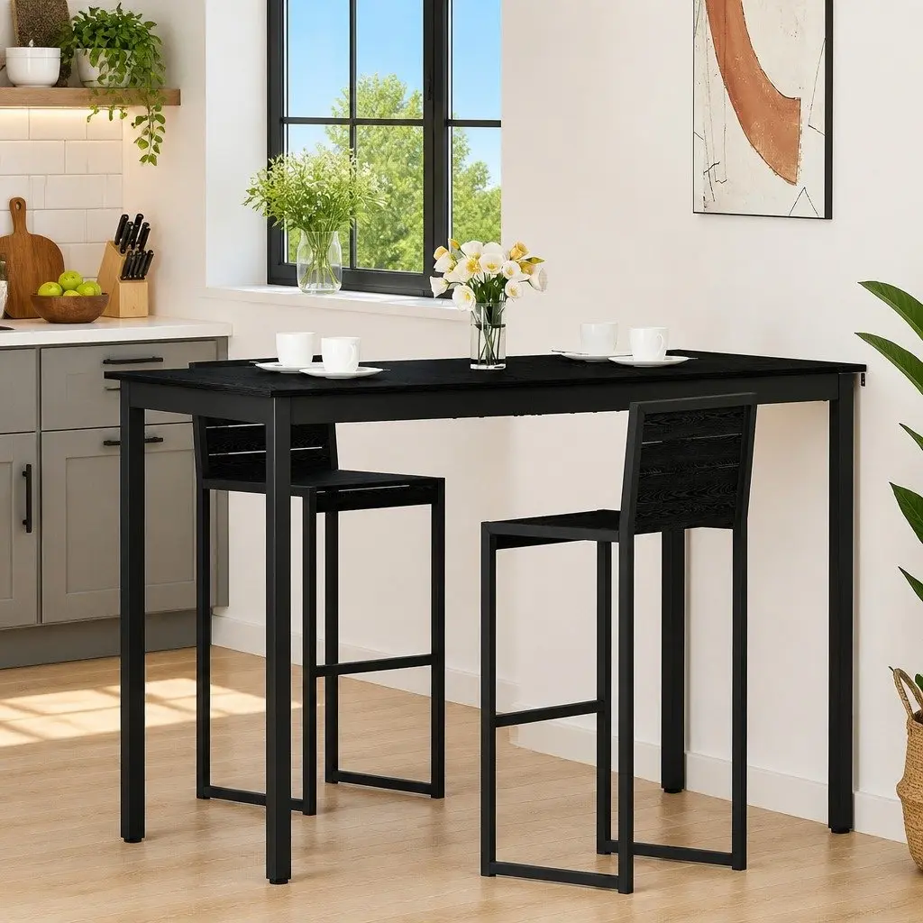 Black Engineered Wood Bar Table for Dining