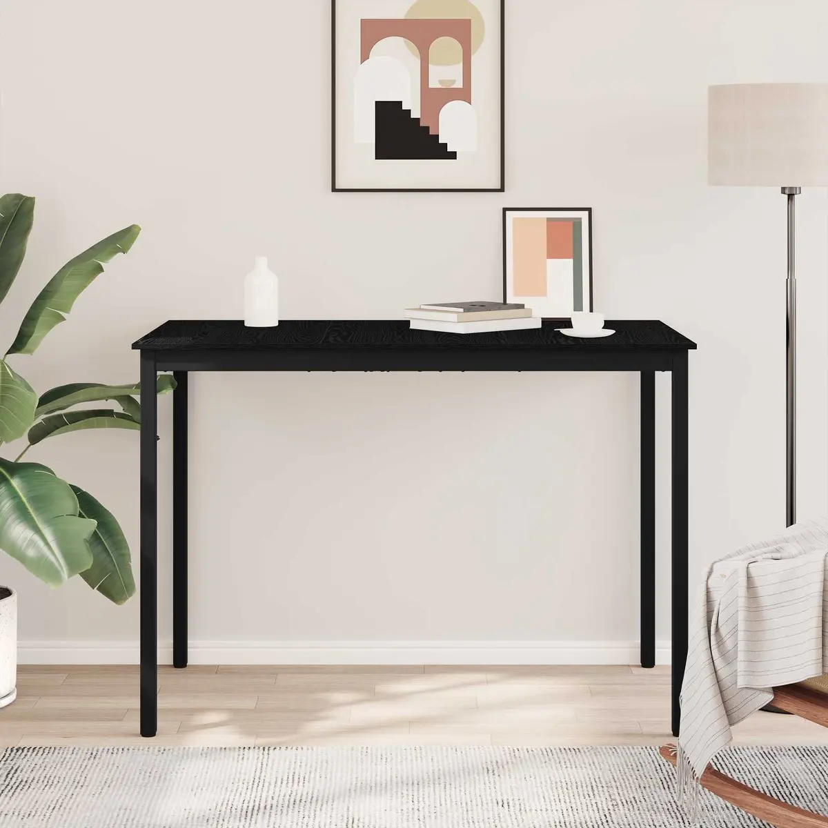 Black Engineered Wood Bar Table for Dining