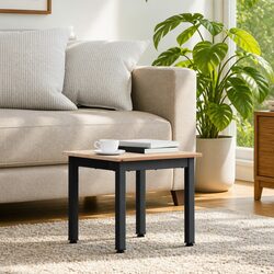 Modern Coffee Table with Solid Pine Wood Top and Metal Legs