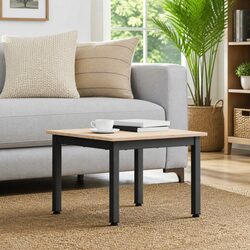 Solid Pine Wood Coffee Table with Metal Legs