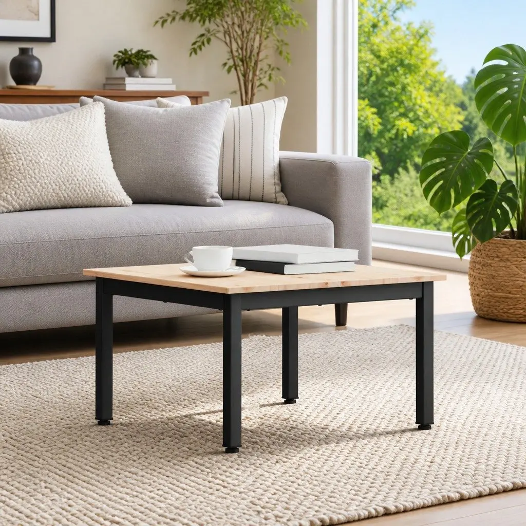 Square Coffee Table in Solid Pine Wood 60 x 60 x 36 cm