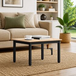 Square Modern Coffee Table with Natural Wood Top