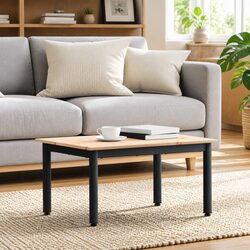 Modern Pine Wood Coffee Table with Metal Legs