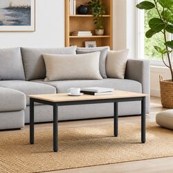 Solid Pine Wood Coffee Table with Metal Legs