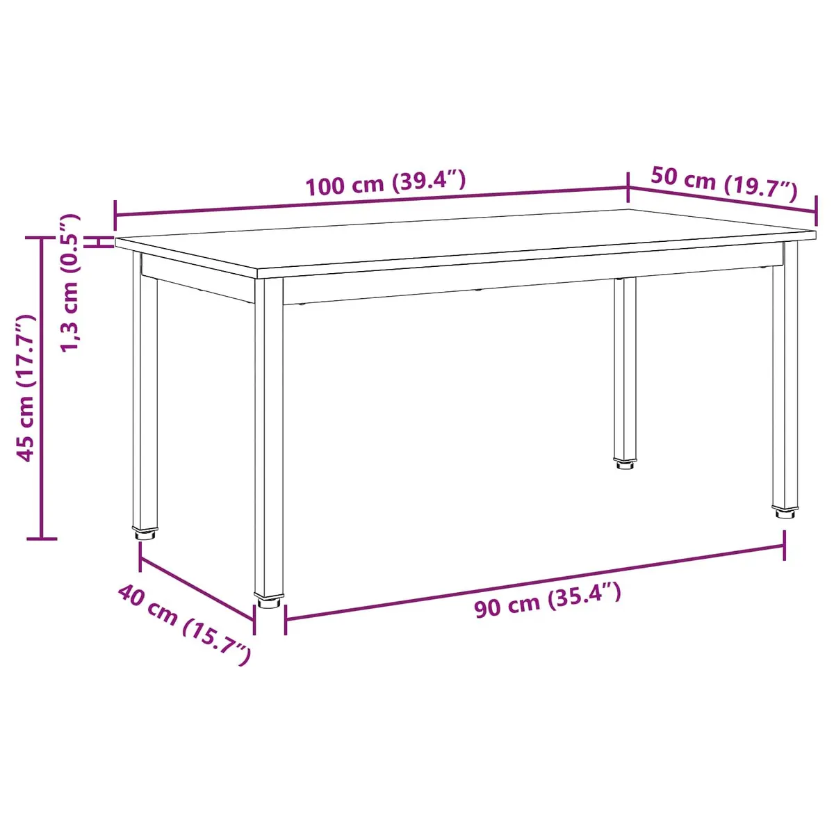 Solid Pine Wood Coffee Table with Metal Legs