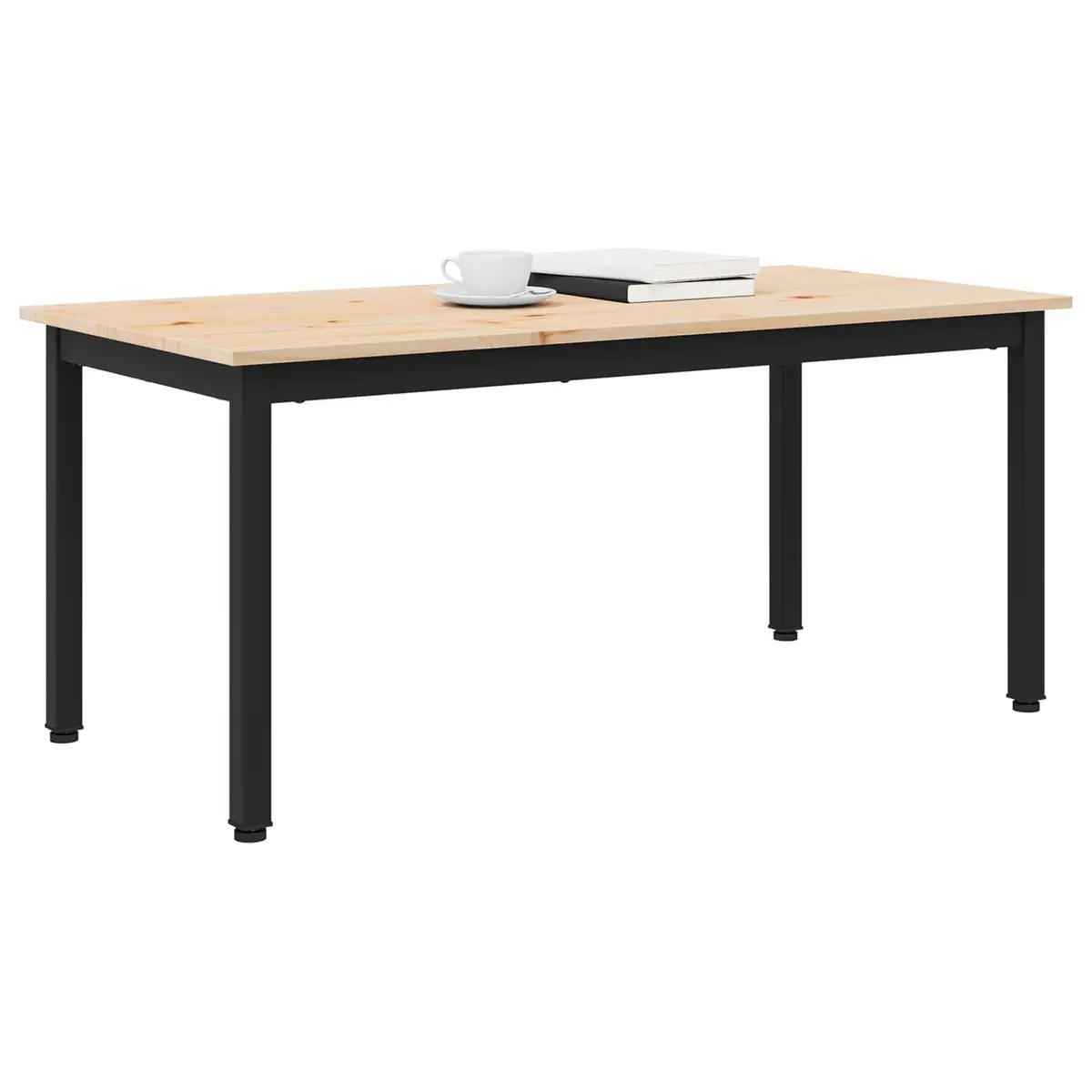 Solid Pine Wood Coffee Table with Metal Legs