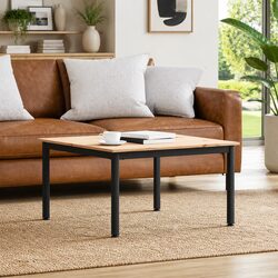 Solid Pine Wood Coffee Table with Metal Legs 80x80x45cm