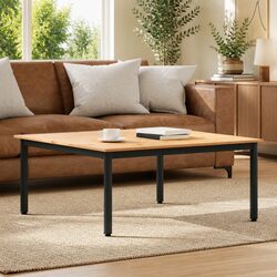 Square Coffee Table with Solid Pine Top and Metal Legs