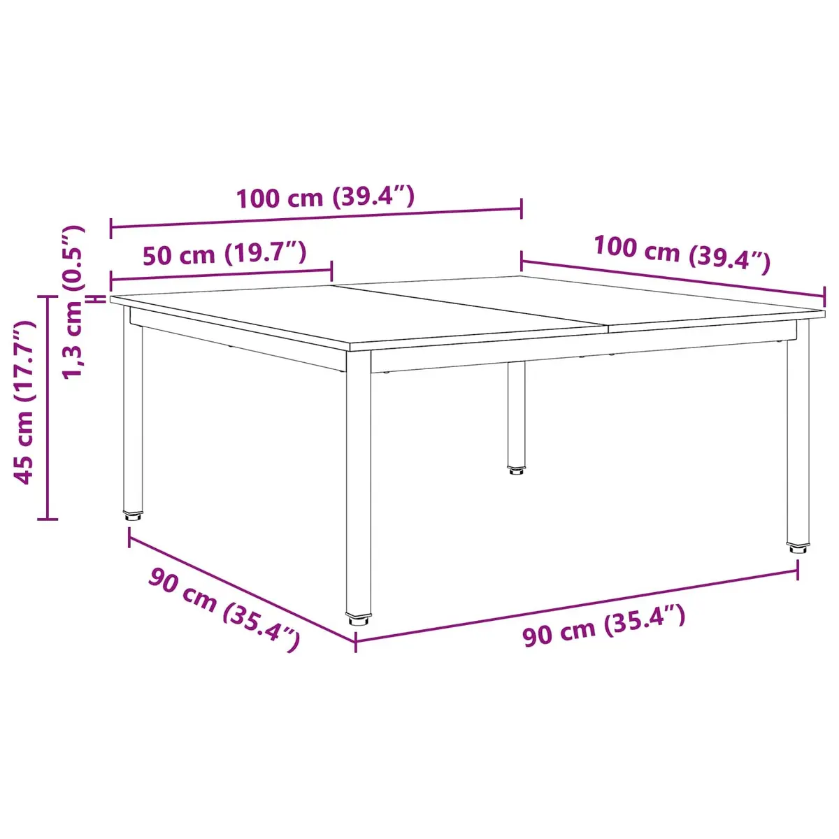 Square Coffee Table with Solid Pine Top and Metal Legs