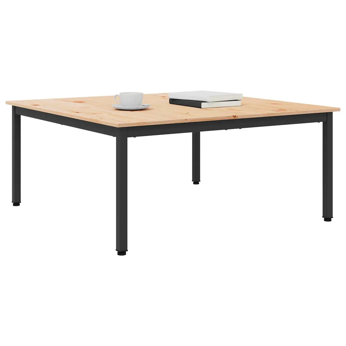 Square Coffee Table with Solid Pine Top and Metal Legs