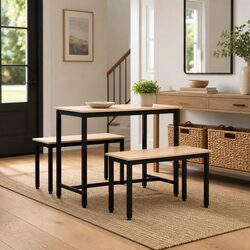 Natural Brown Solid Pine Wood Bench for Dining and Entryway