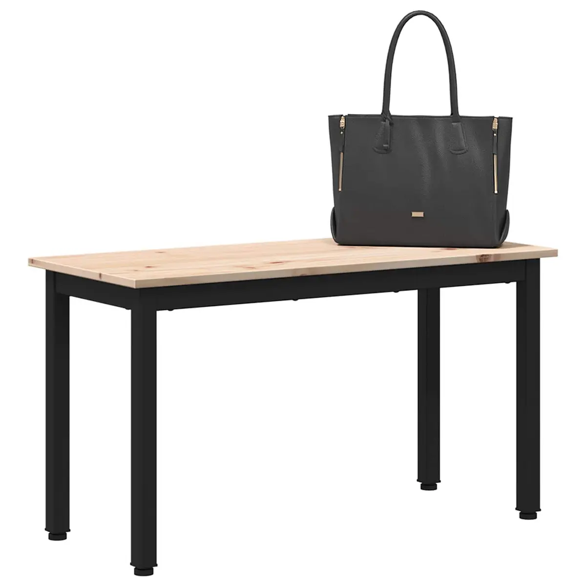 Solid Pine Wood Bench Natural Brown 80x35x45cm Metal Legs Indoor Outdoor Seating