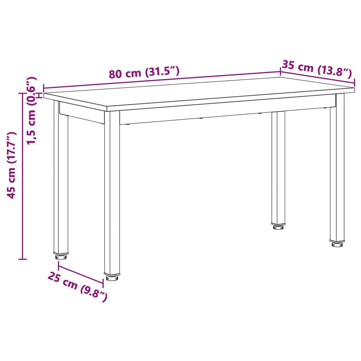 Solid Pine Wood Bench Natural Brown 80x35x45cm Metal Legs Indoor Outdoor Seating