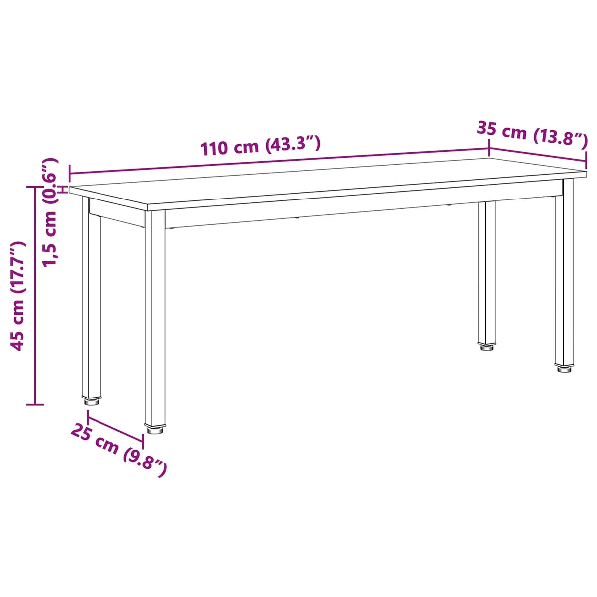 Natural Brown Solid Pine Wood Bench 110x35x45cm