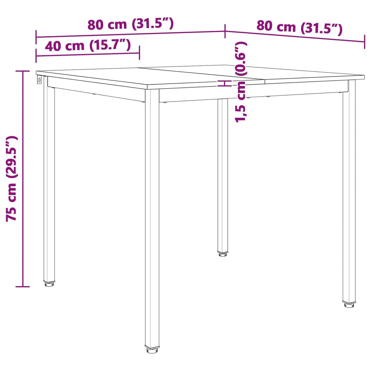 Square Dining Table 80x80x75cm in Natural Wood