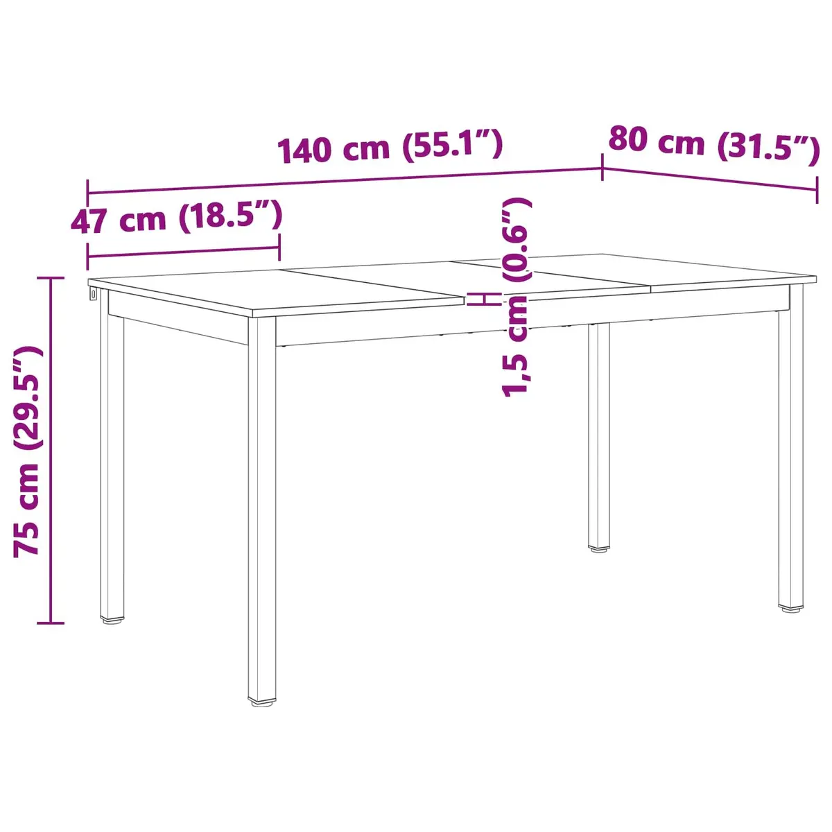 Natural Solid Pine Wood Dining Table 140x80x75cm