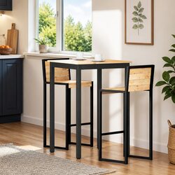 Solid Pine Wood Bar Table with Metal Legs 70x70x105cm