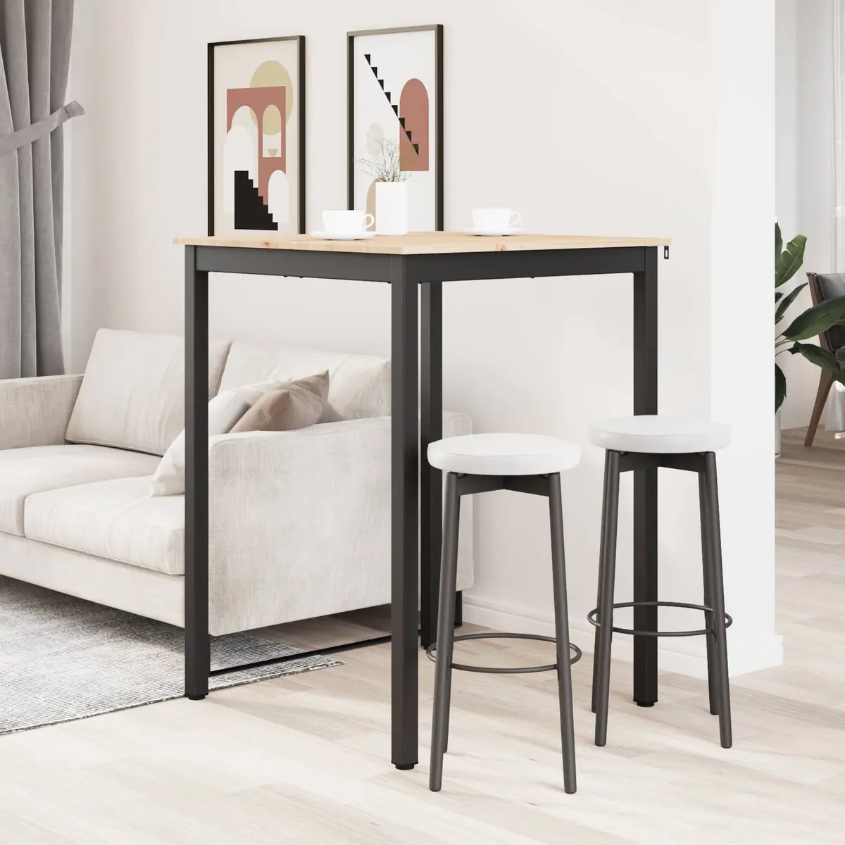 Bar Table Industrial Style 80x80x105cm Solid Pine Wood Metal Base
