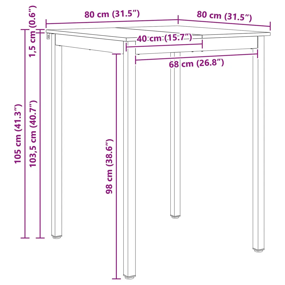 Bar Table Industrial Style 80x80x105cm Solid Pine Wood Metal Base