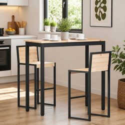 Solid Pine Wood Bar Table with Metal Legs 110cm
