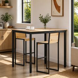 Solid Pine Wood Bar Table with Metal Legs 110cm